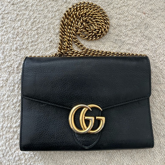 Gucci GG Marmont Chain Wallet Leather Mini Black - Picture 1 of 7